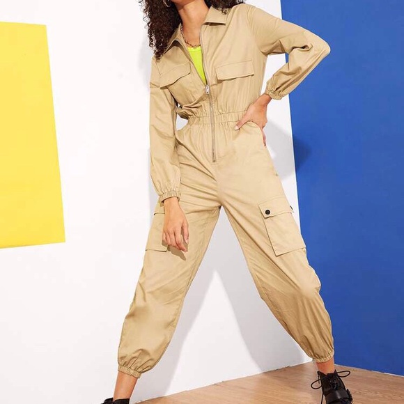 tan utility jumpsuit